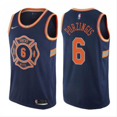 Men's Kristaps Porzingis #6 New York Knicks Swingman Jersey City Edition Navy