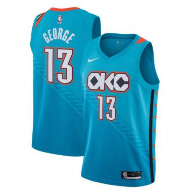 Men's Paul George #13 Oklahoma City Thunder Swingman Jersey City Edition Turquoise