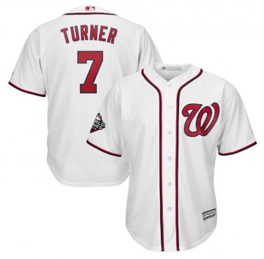 Men's Trea Turner #7 Washington Nationals 2019 World Series Bound Cool Base Player Jersey White