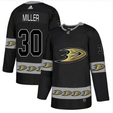 Men's Ryan Miller #30 Anaheim Ducks Home Player Jersey Black Team Logos Fashion