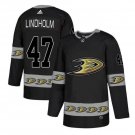 Men's Hampus Lindholm #47 Anaheim Ducks Home Player Jersey Black Team Logos Fashion