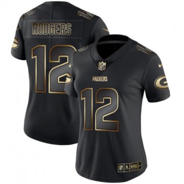 Women's Aaron Rodgers #12 Green Bay Packers Limited Player Jersey Black Gold Edition