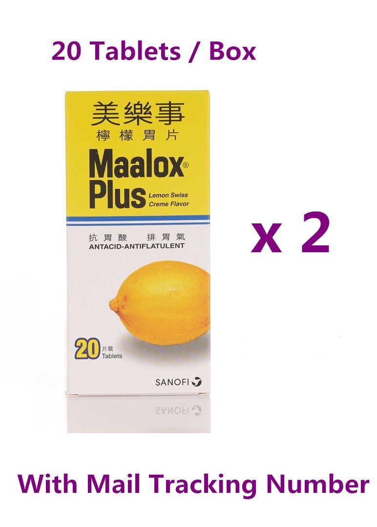 Maalox Plus Antacid Lemon Swiss Crème Flavor ( 20 tablets / Box ) x 2 Boxes