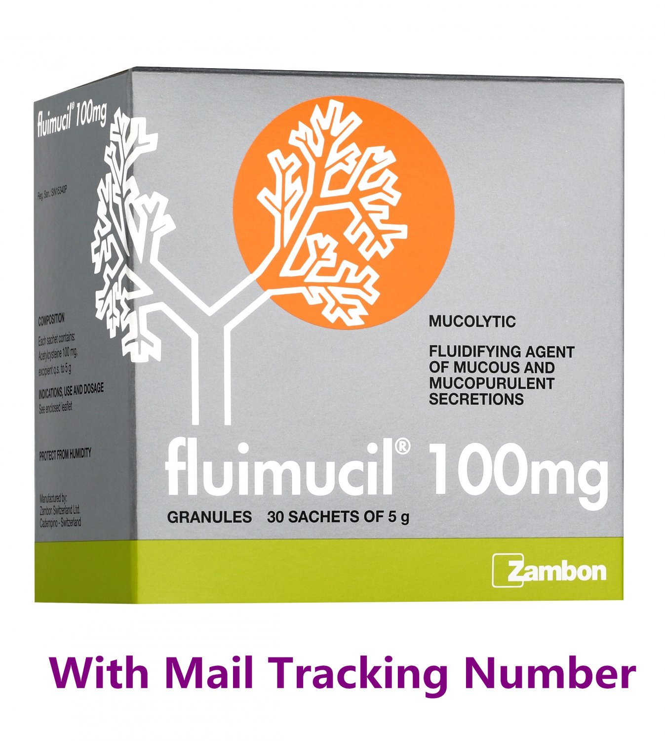 Zambon Fluimucil 100mg 30 sachets x 1 Box