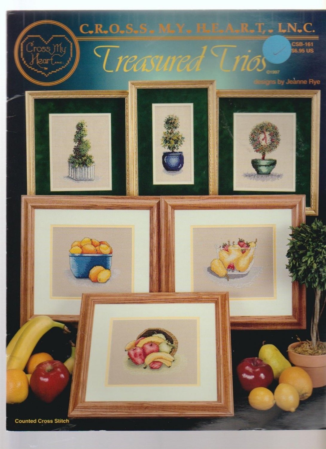 TREASURED TRIOS (fruit, topiary) ** cross stitch