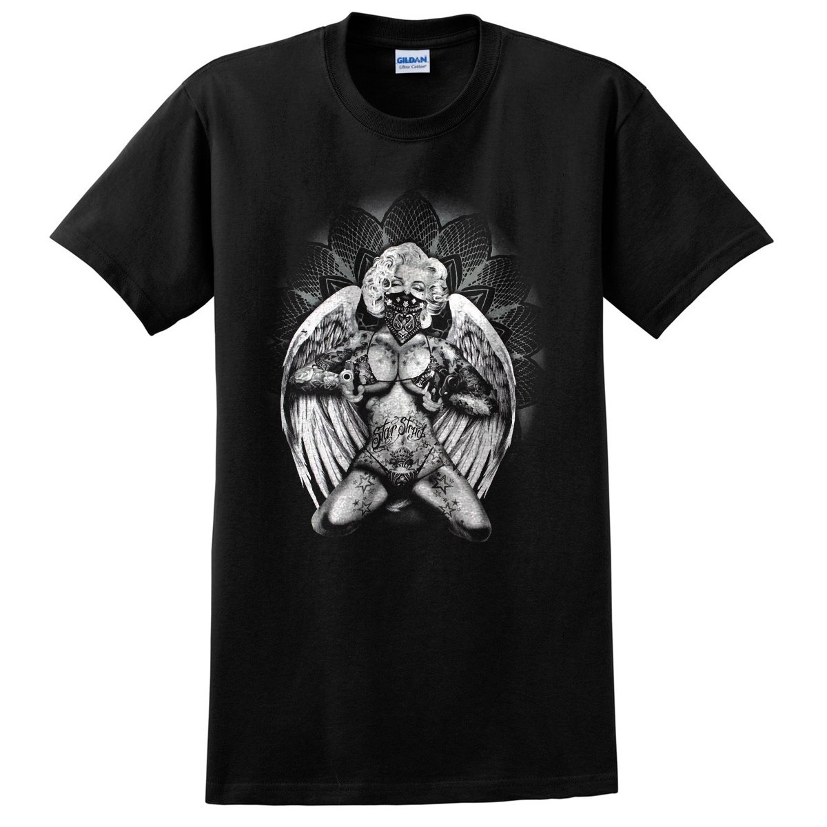 Sexy Marilyn Monroe Gangster Angel Wings Tattoo Skull Black T Shirt S