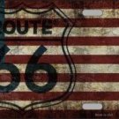 ROUTE 66 AMERICAN FLAG TRANSPARENT METAL NOVELTY LICENSE PLATE