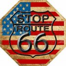 Route 66 American Flag Vintage Metal Novelty Stop Sign Route 66 American Flag Vintage Metal Novelty Stop Sign