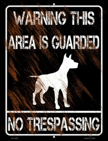 Warning Area Guarded By Dog Novelty Mini Metal Parking Sign