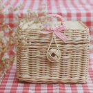 Handmade Square Rattan Basket with Pink Ribbon