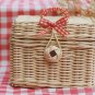 Handmade Square Rattan Basket with Red Ribbon