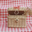 Handmade Square Rattan Basket with Red Ribbon