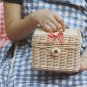 Handmade Square Rattan Basket with Red Ribbon