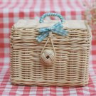 Handmade Square Rattan Basket with Blue Ribbon