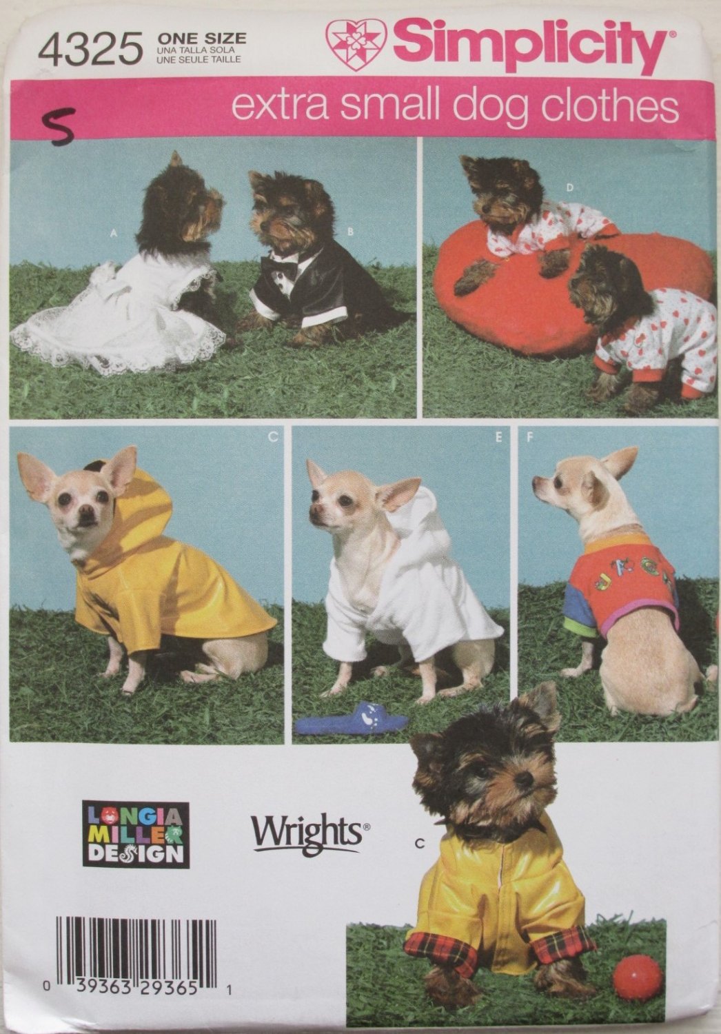 Simplicity 4325 Dog Clothes for Extra Small Dogs Uncut Sewing Pattern