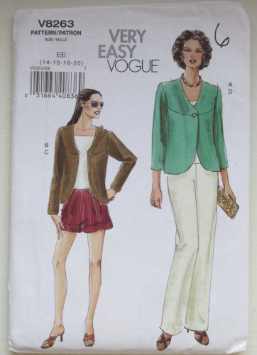Vogue V8263 Misses' Jacket Shorts and Pants UNCUT Sewing Pattern Sizes 14 - 20 8263