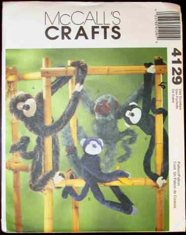McCall's Crafts 4129 Funky Monkeys Plush Stuff Toy Sewing Pattern Uncut
