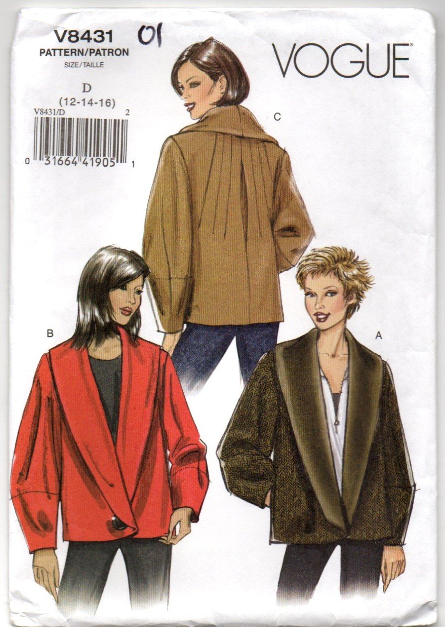 Vogue 8431 Misses' Lined Jacket UNCUT Sewing Pattern Sizes 12 14 16 Easy