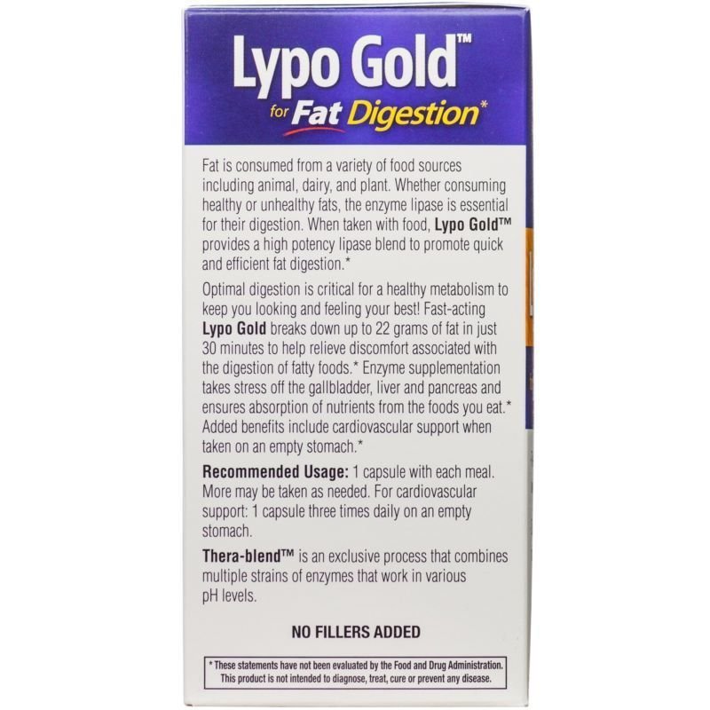 Enzymedica - Lypo Gold Enzymes for Optimal Fat Digestion 120 Capsules (FFP)