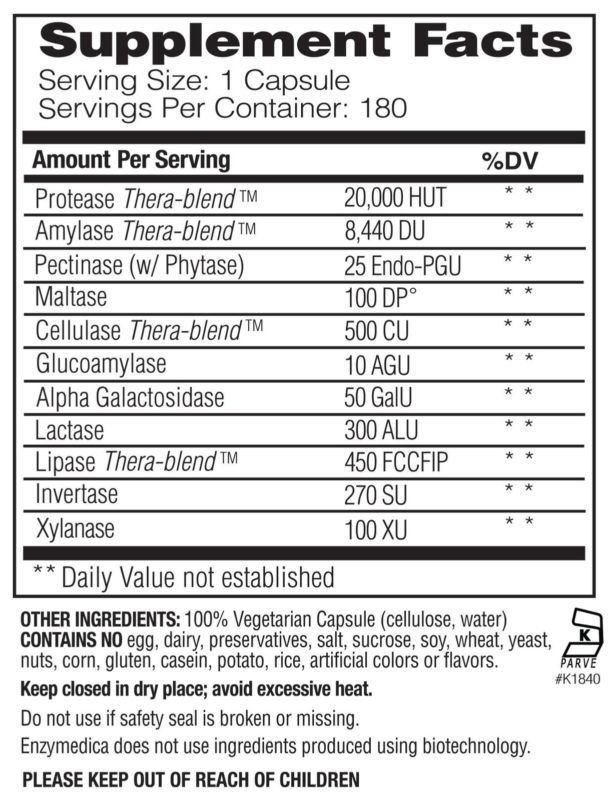 Enzymedica - Digest Basic Essential Full Spectrum Digestive Enzymes 180 ...