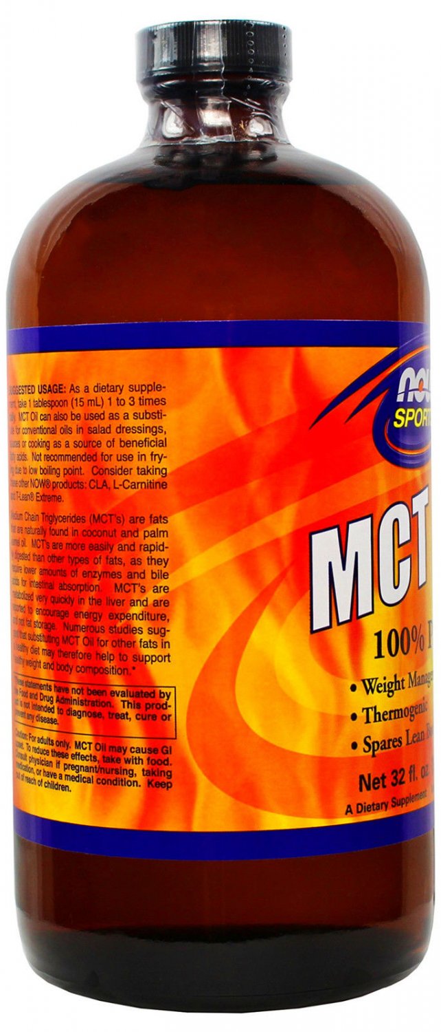 MCT Oil 100% Pure 32 fl. oz (946 ml) by Now Sports - MADE IN USA - FREE