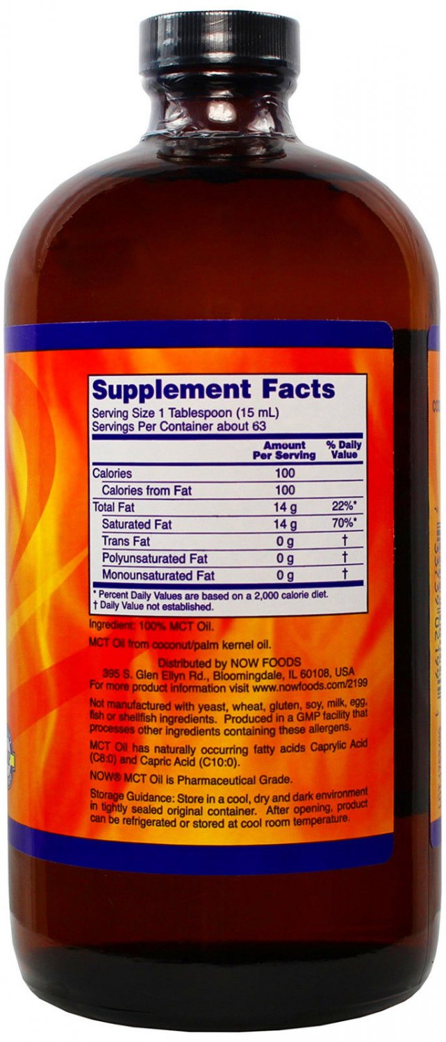 MCT Oil 100% Pure 32 fl. oz (946 ml) by Now Sports - MADE IN USA - FREE