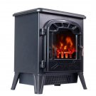 Free Standing Electric Fireplace Portable Heater Log Fuel Effect 1500W, Black