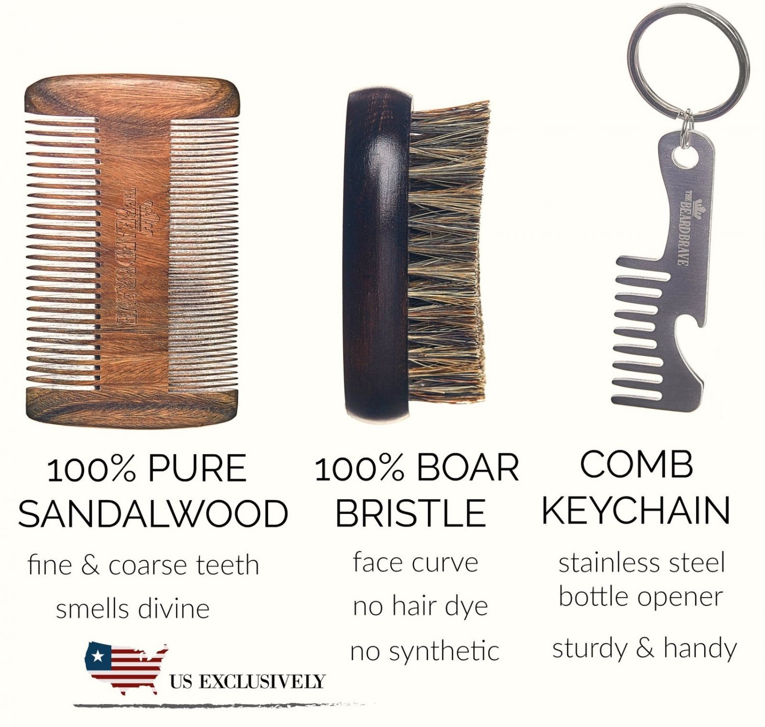Beard Brush and Beard Comb Set Beard Grooming Kit Sandalwood Beard