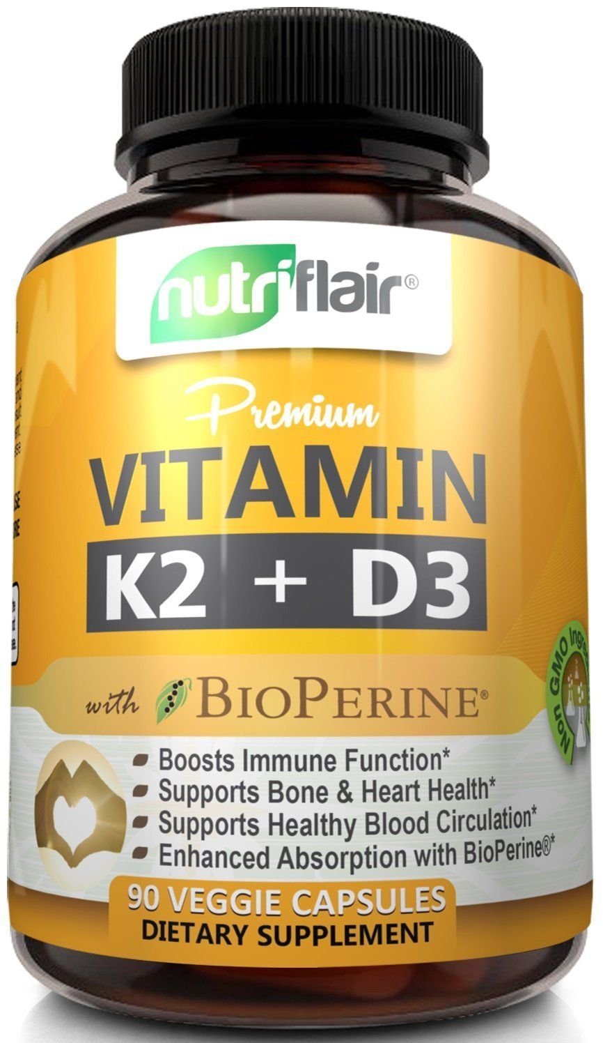 Vitamin K2 (MK7) & D3 5000 IU & BioPerine Black Pepper Supplement 90 ...