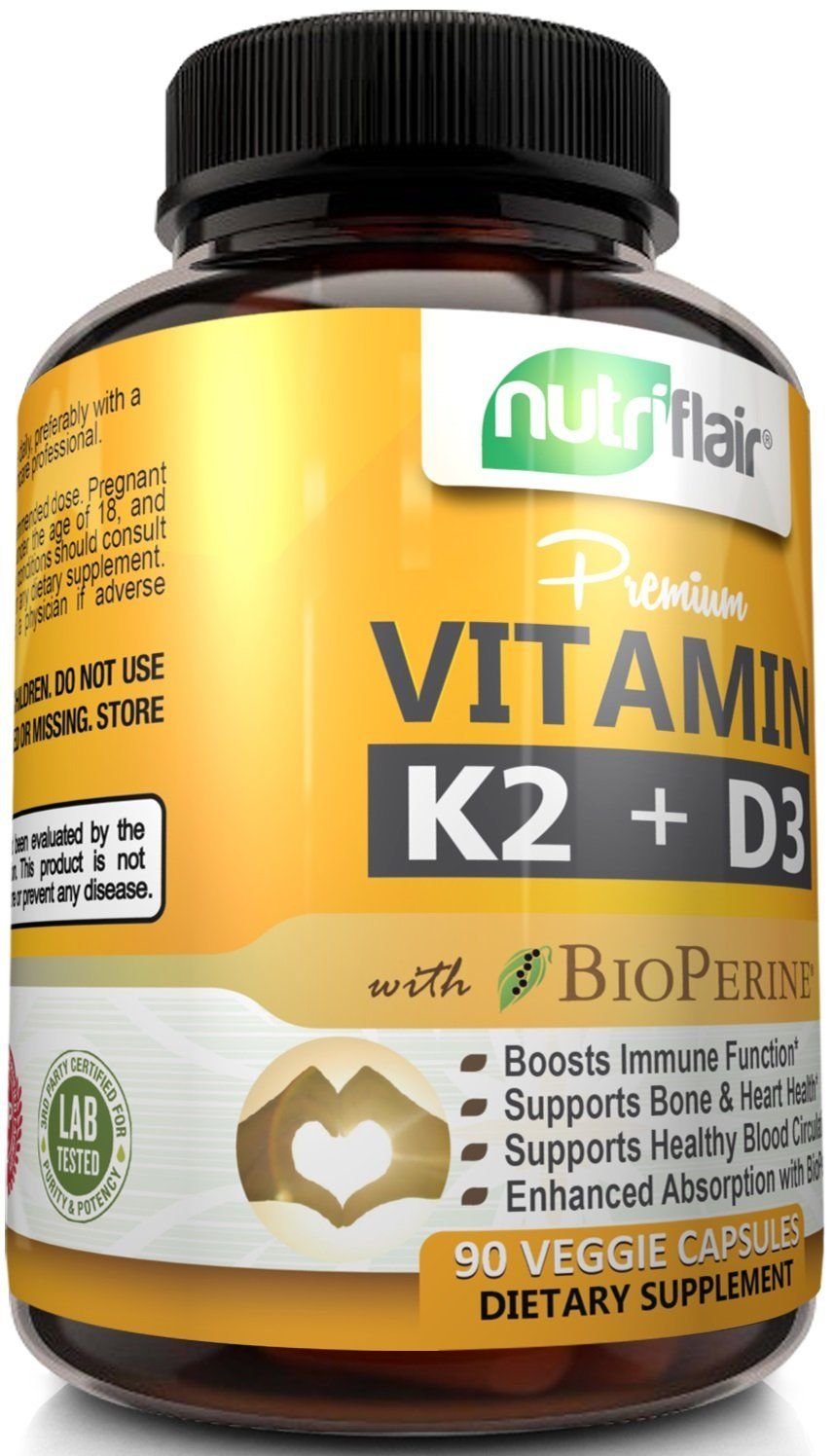Vitamin K2 (MK7) & D3 5000 IU & BioPerine Black Pepper Supplement 90