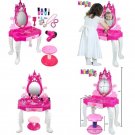 Kiddie Play Pretend Play Kids Vanity Table and Chair Beauty Play Set with Fashio