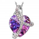 Love Heart Fashion Jewelry Necklace with Purple Crystals Womans Day Gift