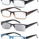 Eyekepper Spring Hinges Rectangular Reading Glasses Includes Sun Readers 4 Pack