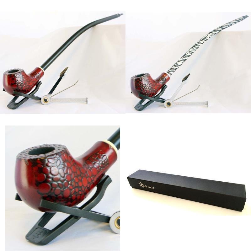 Gstar Long Pear Wood Churchwarden Tobacco Pipe with Cleaning Tool Kit