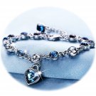 Love Heart Ocean Blue Crystal Bracelet for Women Sapphire Birthstone Charm NEW