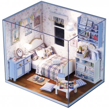 Dollhouse DIY House Kit Led Light Handcraft Miniature Project Wooden Doll House
