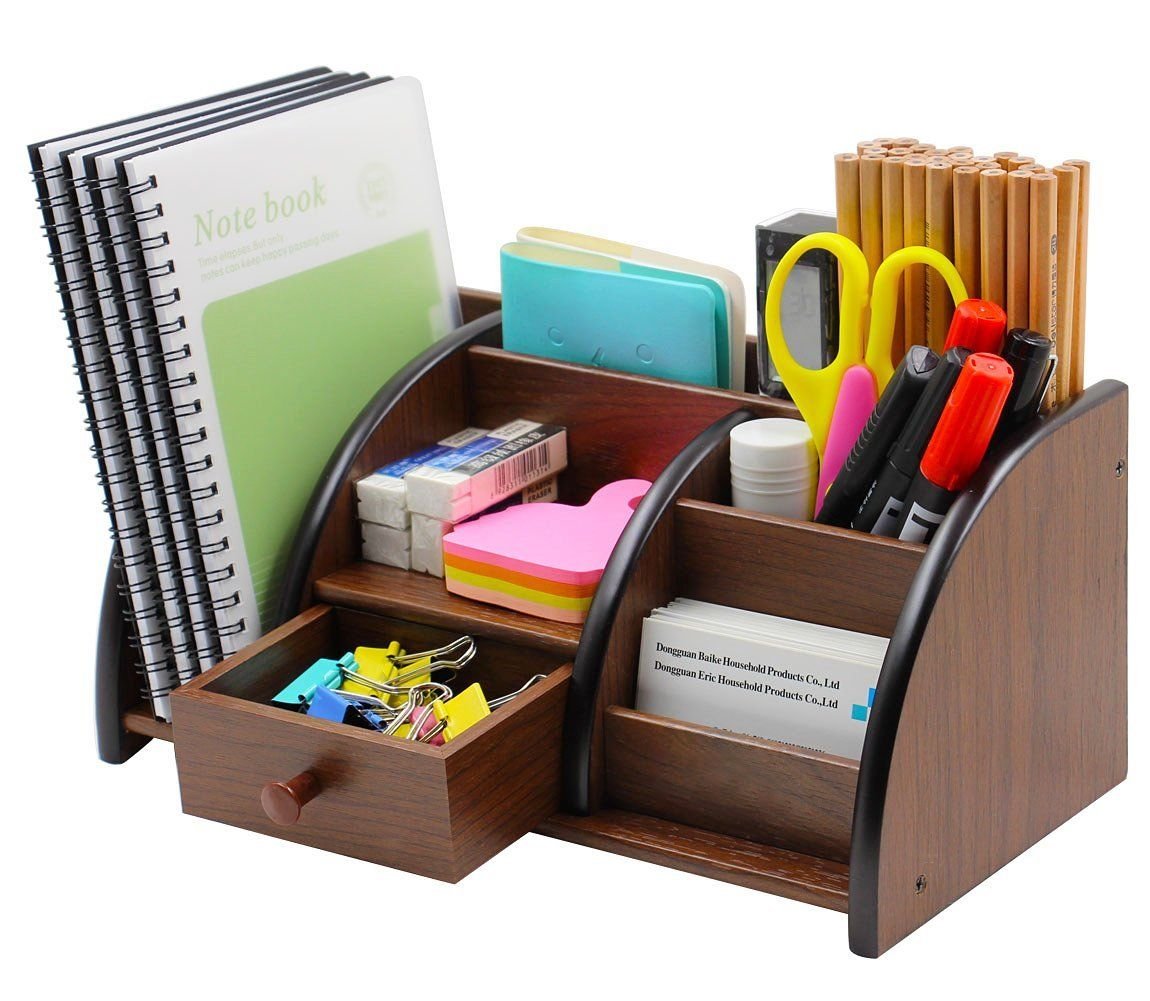 Office Supplies Wood Desk Organizer Book Shelf Pen Holder Accessories ...