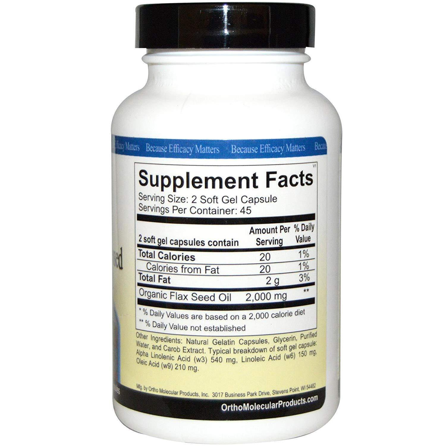 Ortho Molecular Products Flax Seed Oil Soft Gel Capsules, 90 Count