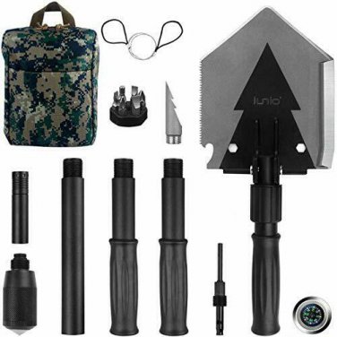 iunio Folding Shovel, Survival Multitool, Foldable Entrenching Tool, Portable Co