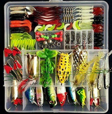 Fishing Tackle Set,PortableFun Fishing Baits Kit Lots with Free Tackle Box,for F