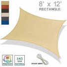 SUNNY GUARD 8' x 12' Sand Rectangle Sun Shade Sail UV Block for Outdoor Patio Ga