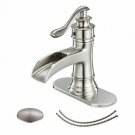 BWE Waterfall Bathroom Sink Faucets Single Handle One Hole Lever Faucet Brushed