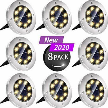 Biling Solar Disk Lights Outdoor, 8 LED Bulbs Solar Ground Lights Outdoor Waterp