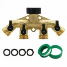 ATDAWN 4 Way Brass Hose Splitter, 3/4" Brass Hose Faucet Manifold, Garden Hose A