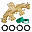 Hourleey Brass Garden Hose Splitter (4 Way), Solid Brass Hose Connector 3/4", Ho
