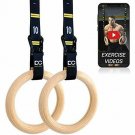 Double Circle Wood Gymnastic Rings, Numbered Straps and Exercise Videos Guide fo