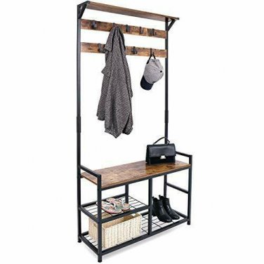 HOMEKOKO Coat Rack Shoe Bench, Hall Tree Entryway Storage Bench, Wood Look Accen