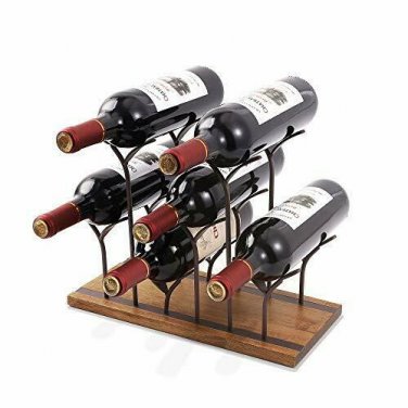 STONE Countertop Bottle Rack, Tabletop Wood Bottle Holder, Hold 6 Bottles, Perfe