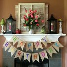 Vagski Happy Birthday Burlap Banner Colorful Bunting Banner Garland Flags for Bi