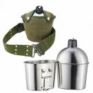 Pinty G.I. Army Stainless Steel Canteen Military with Cup and Green Nylon Cover